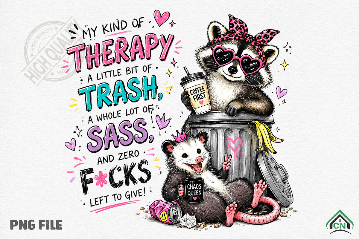 Sassy Raccoon Therapy Trash PNG, a Seasonal Illustration by Craft Nest (Photo 1 of 6)