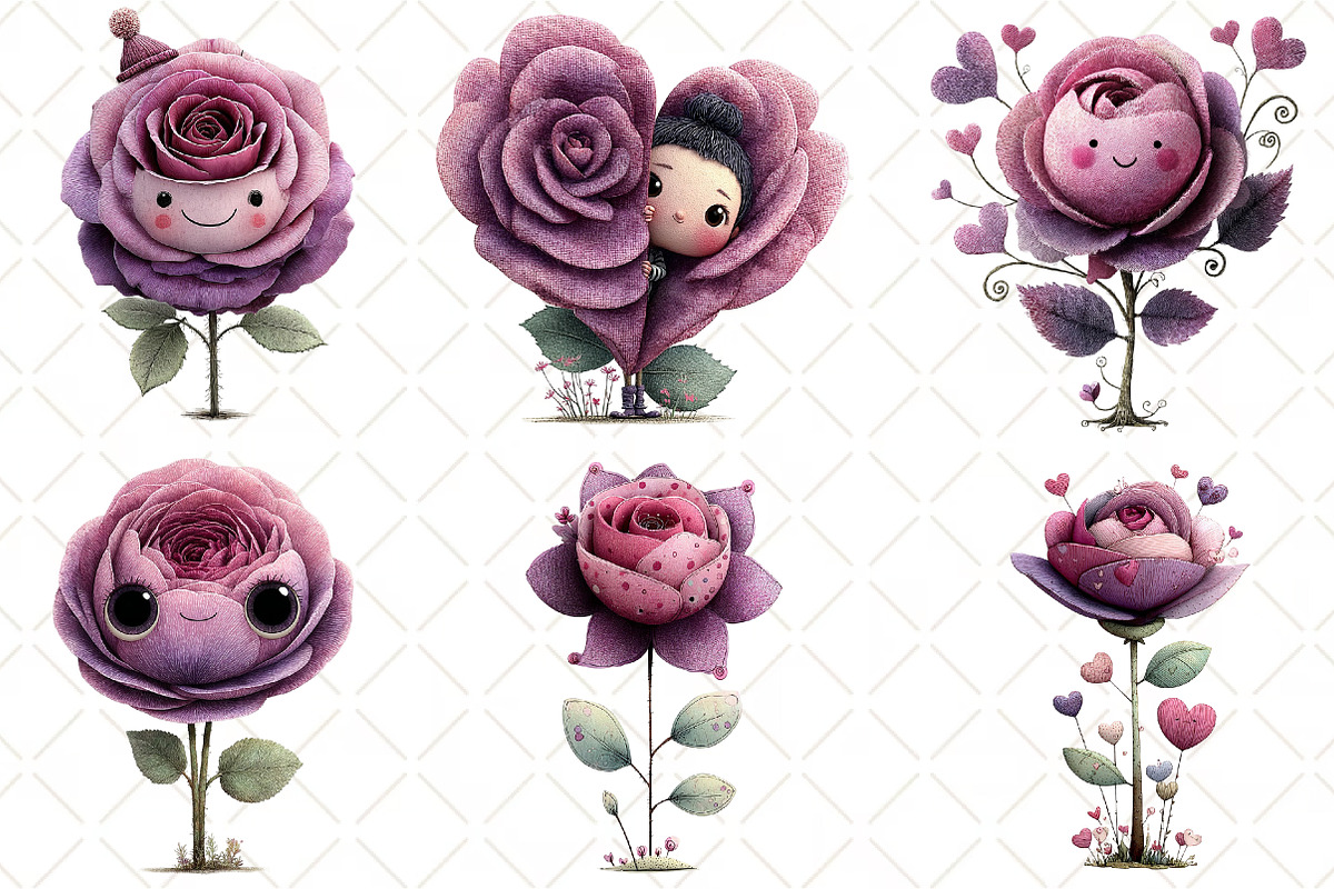 Quirky Valentine Rose Flower Clipart, an Illustration by Black Bird Studio (Photo 5 of 6)