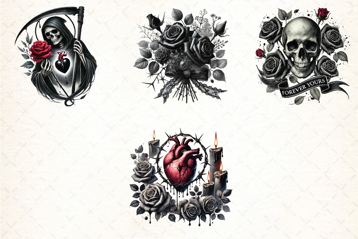 Love Gothic Valentine's Day Clipart, an Illustration by DreamCafeArt (Photo 4 of 4)