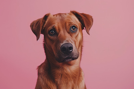 Tan Dog with Floppy Ears Posing Against Pink Backdrop - Generati, an Animal Photo by José Manuel Gelpi