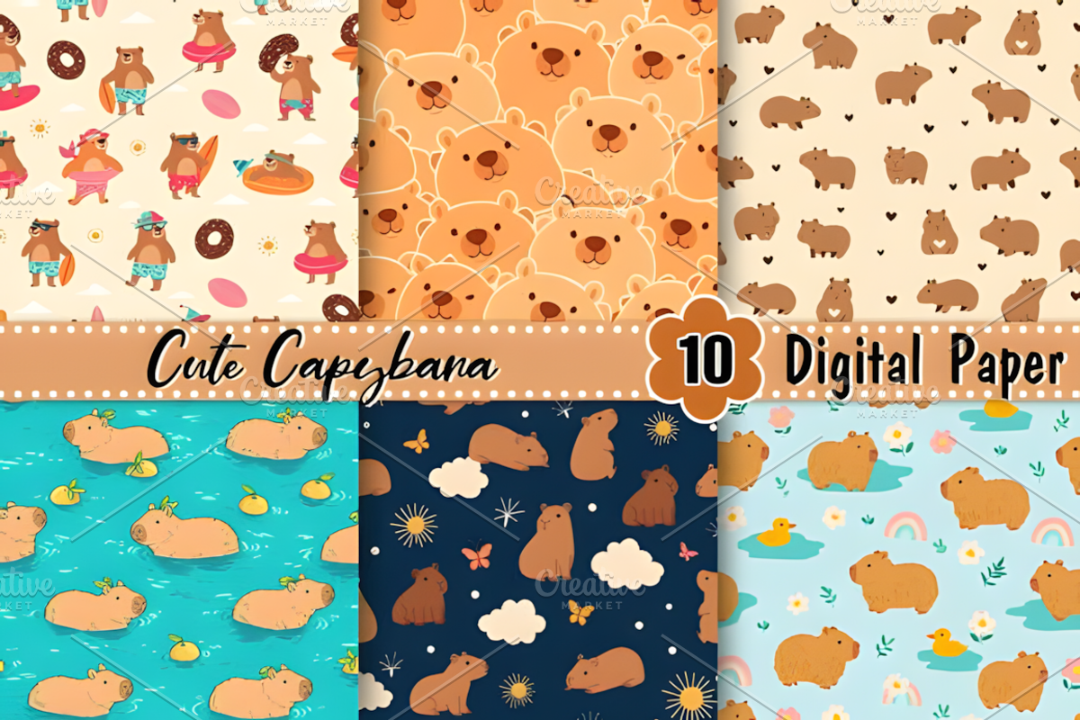 Cute Capybara Digital Paper, a Pattern Graphic by Coco Bloom (Photo 3 of 3)