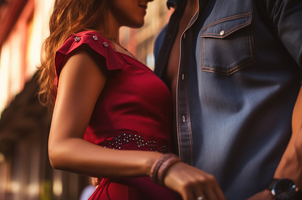Beautiful young couple dating on the street. Guy and girl in sed, a Person Photo by Studio Light & Shade