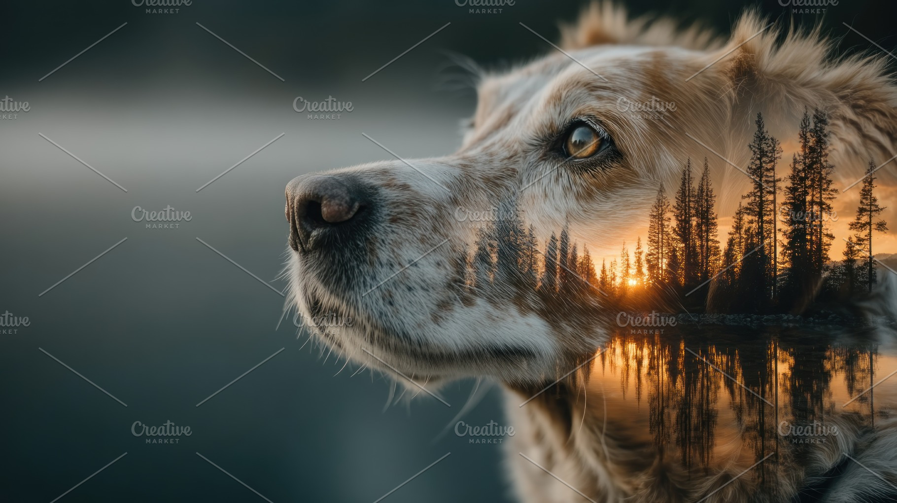 Double exposure of a thoughtful dog face combined with a scenic, an Animal Photo by José Manuel Gelpi
