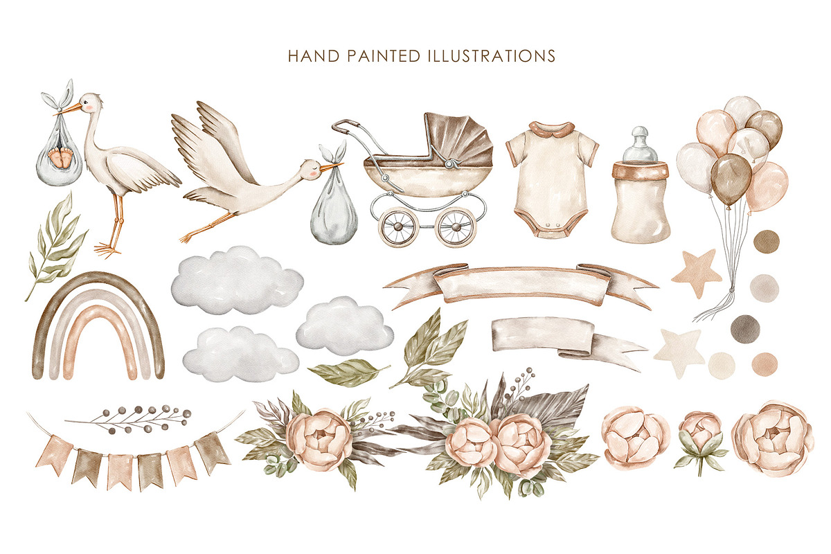 Watercolor stork baby shower clipart, an Illustration by AquarelleSpace (Photo 2 of 4)