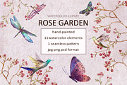 Rose butterfly watercolor clipart, an Illustration by Lidia's watercolor world (Thumbnail 1 of 7)