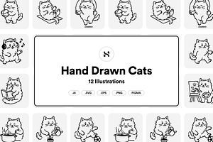 12 Hand-Drawn Cat Illustrations, an Empty State Illustration by Nimart
