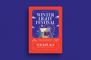 Red Winter Light Festival Flyer, a Flyer Template by VectorVactory