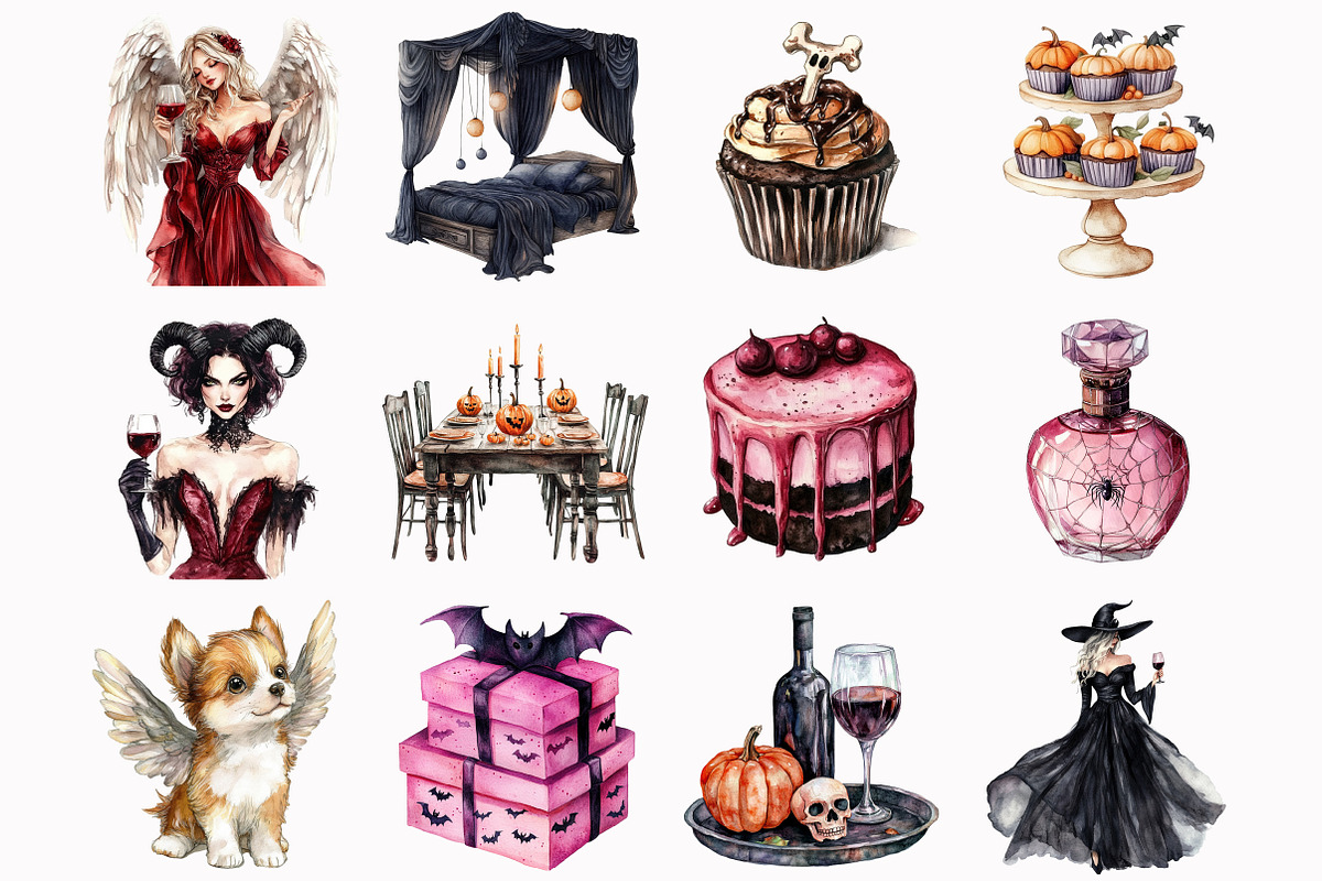 Watercolor Halloween Party Clipart, an Illustration by Design Market (Photo 3 of 4)