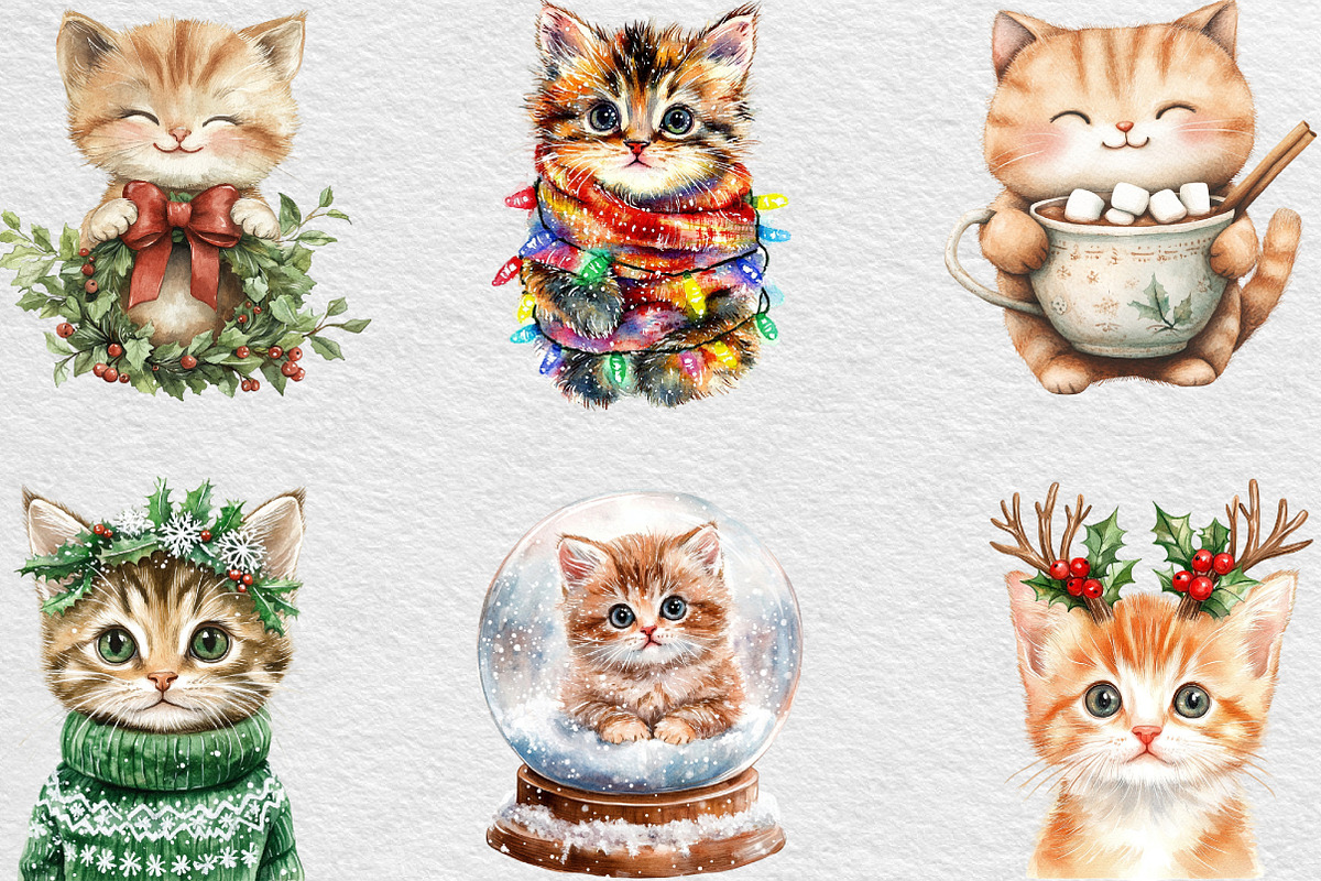 Christmas Kitten Clipart, an Illustration by Black Bird Studio (Photo 2 of 6)