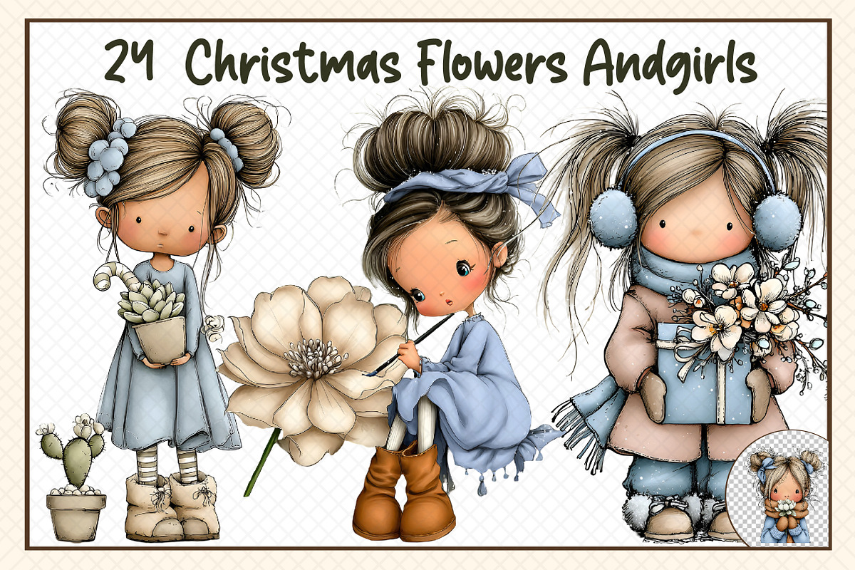 Christmas flowers-and-girls, an Illustration by cherrydesign (Photo 3 of 3)