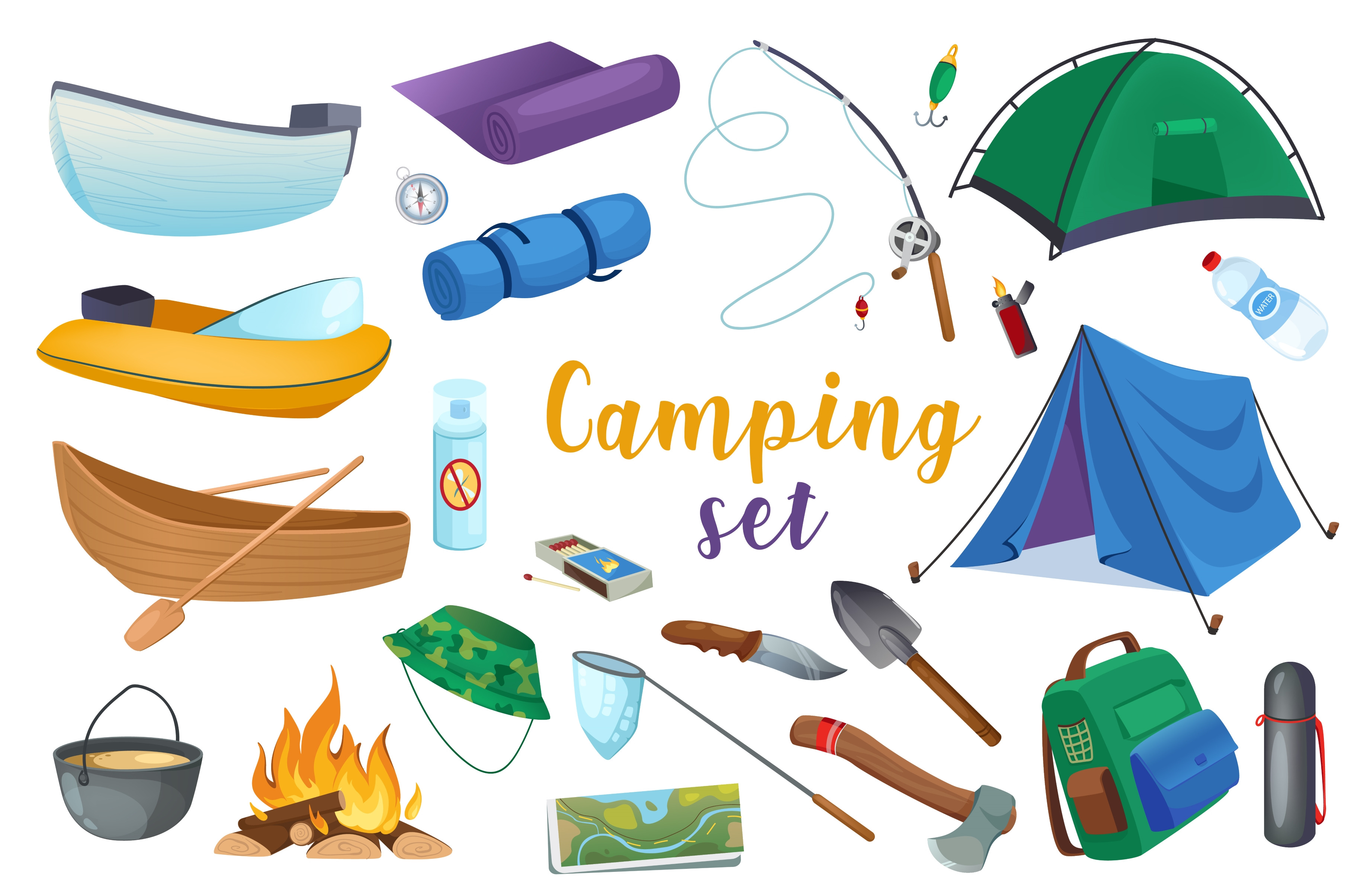 Camping 3d realistic set | Graphic Objects ~ Creative Market