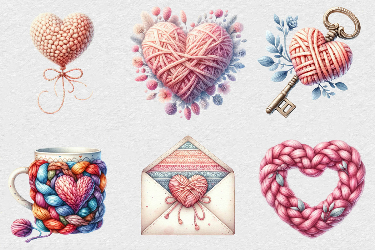 Valentine Faux Yarn Crochet Clipart, an Illustration by DreamCafeArt (Photo 3 of 7)