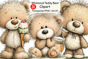 Whimsical Teddy Bear Clipart, an Animal Illustration by Black Bird Studio (Thumbnail 1 of 6)