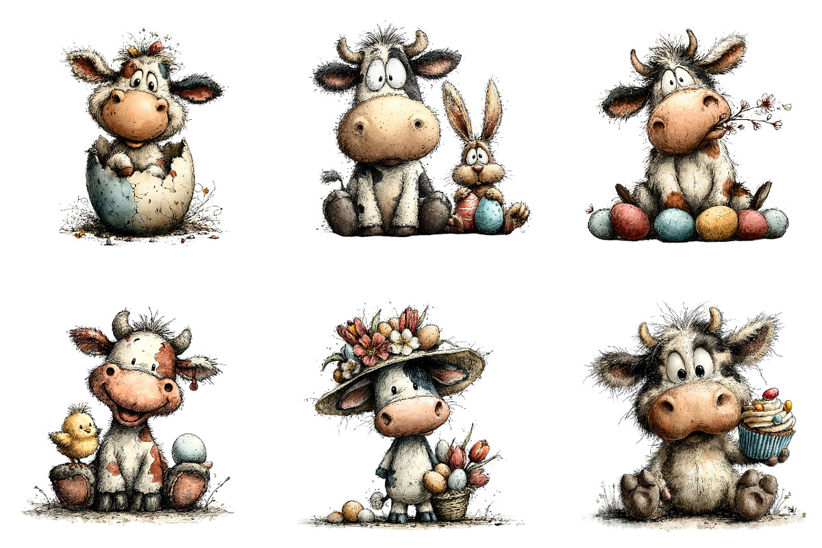 Whimsical Easter cow clipart, an Illustration by CreationArt (Photo 3 of 7)