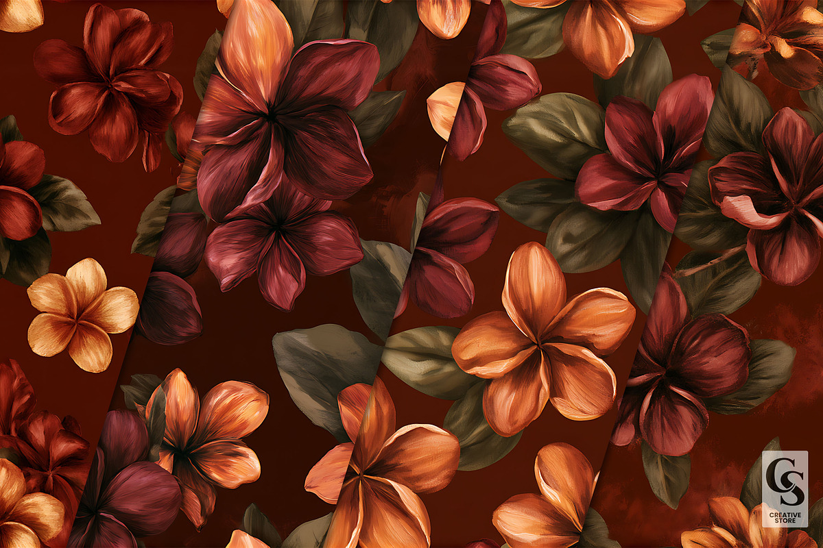 Moody Fall Plumeria Seamless Pattern, a Pattern Graphic by Creative Store (Photo 2 of 5)