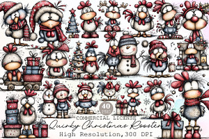 Quirky Christmas Rooster Clipart, an Illustration by Sublimation Artist