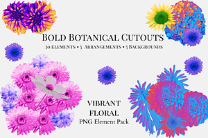 Vibrant Floral PNG Elements Pack