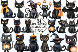 Halloween Whimsical Black Cat PNG, an Illustration by CraftArtStudio