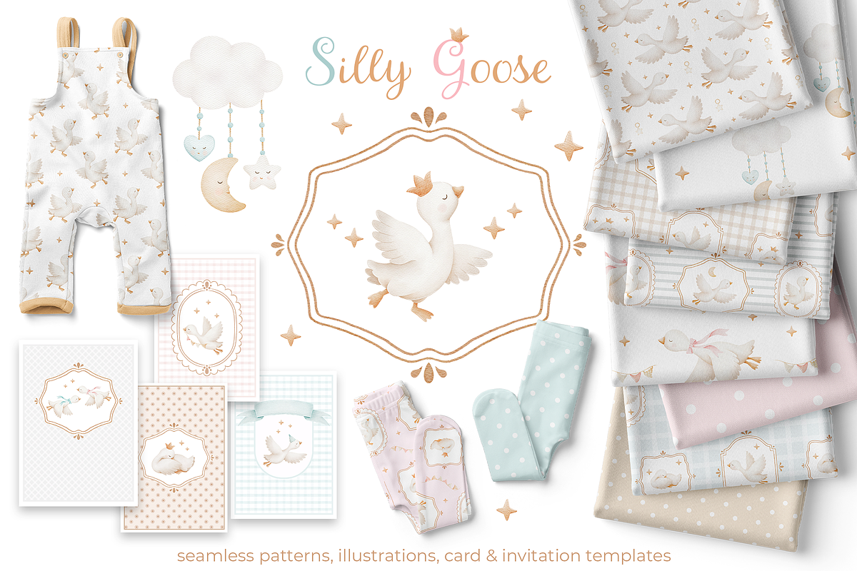 Silly Goose Watercolor Nursery Set, an Animal Illustration by tetiartline (Photo 1 of 12)