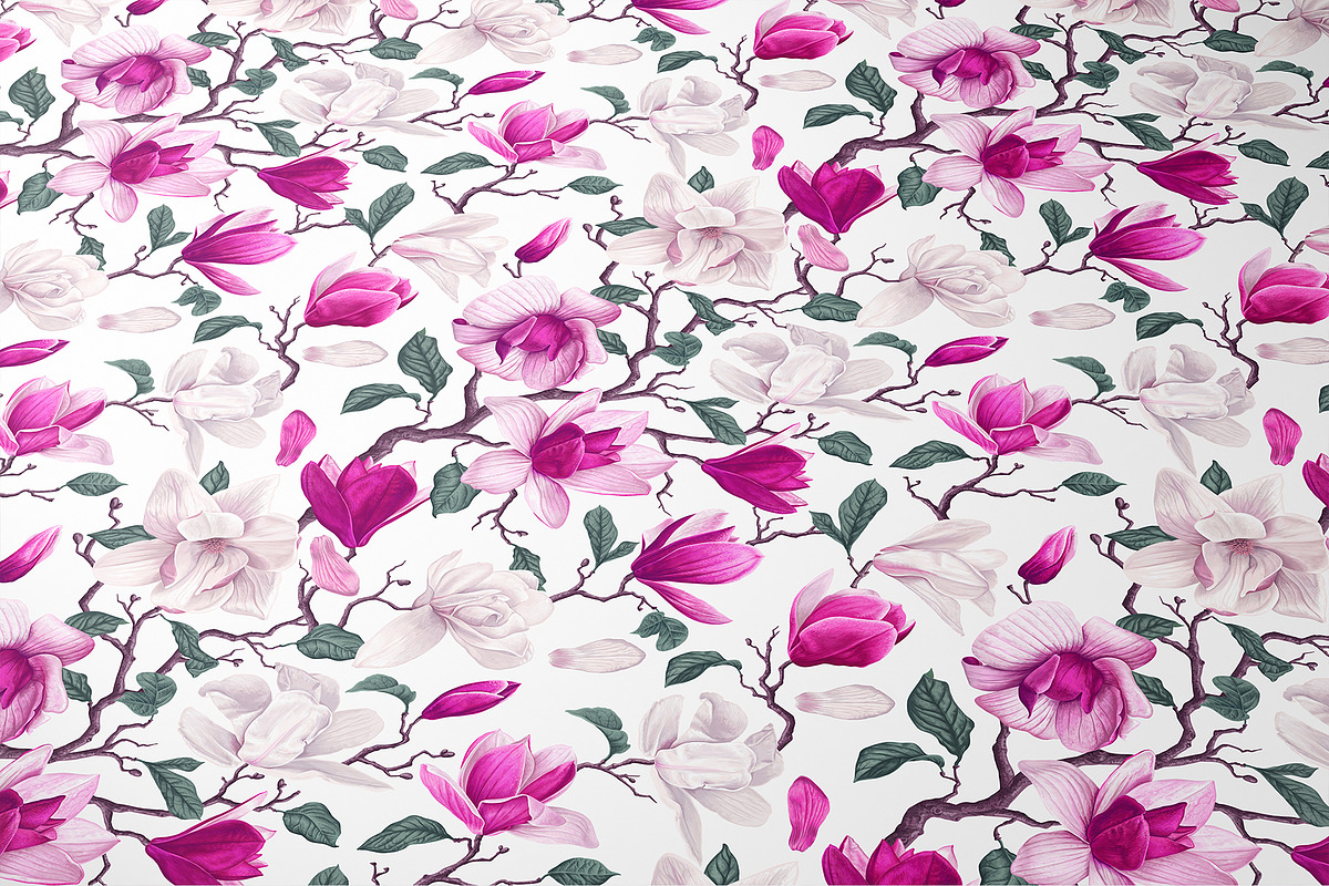 Realistic Seamless Pattern Magnolia, a Pattern Graphic by MarynaPetrovska (Photo 7 of 16)