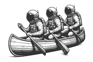 Spaceman boat sketch engraving, a Person Illustration by AlexArt