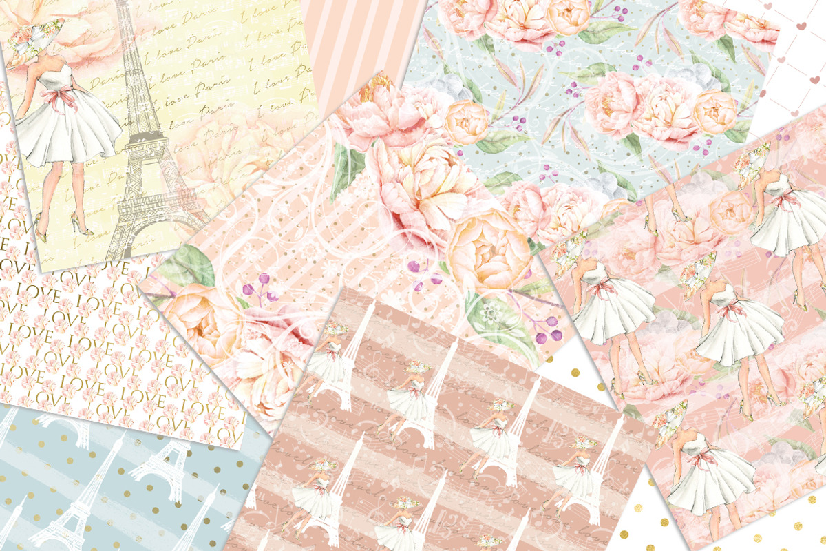 PARIS -FASHION DIGITAL PAPER PACK, a Pattern Graphic by rusticmelody (Photo 2 of 2)