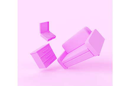 Pink monochrome living room interior, a Furniture 3D Model by Marozhkastudio