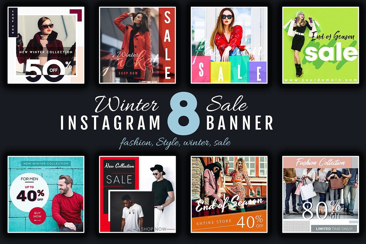 8 WINTER FASHION INSTAGRAM BANNERS, a Social Media Template by Vijeshri (Photo 1 of 5)