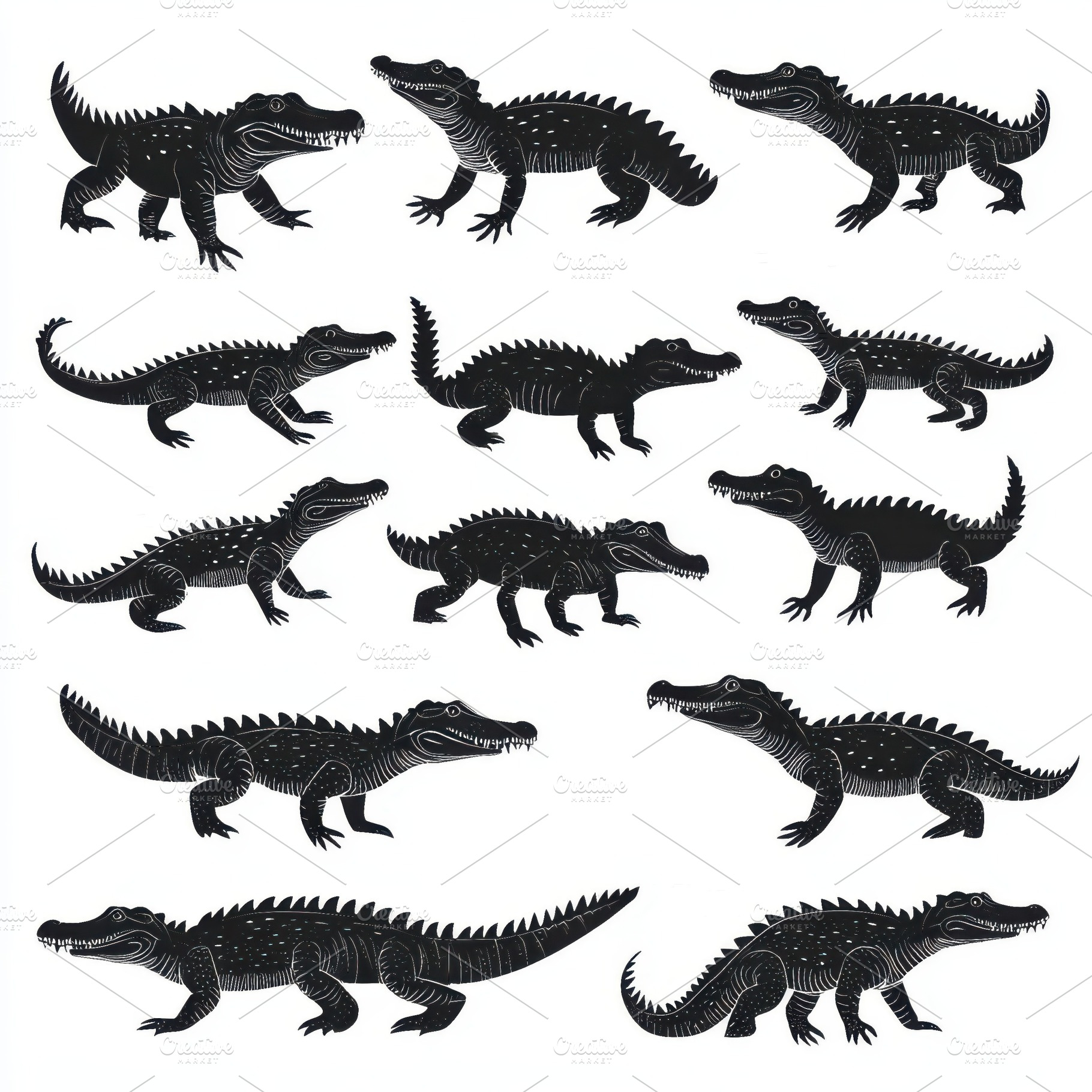 Black Crocodiles Silhouettes Collect, an Animal Photo by Pixeness Studio