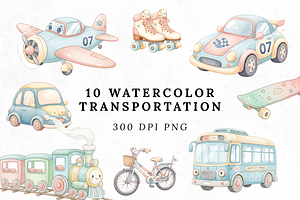 watercolor transportation clipart, a Photo by Elegant_Studio44