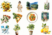 Watercolor Italy Summer Clipart, an Illustration by Designworld (Thumbnail 2 of 5)