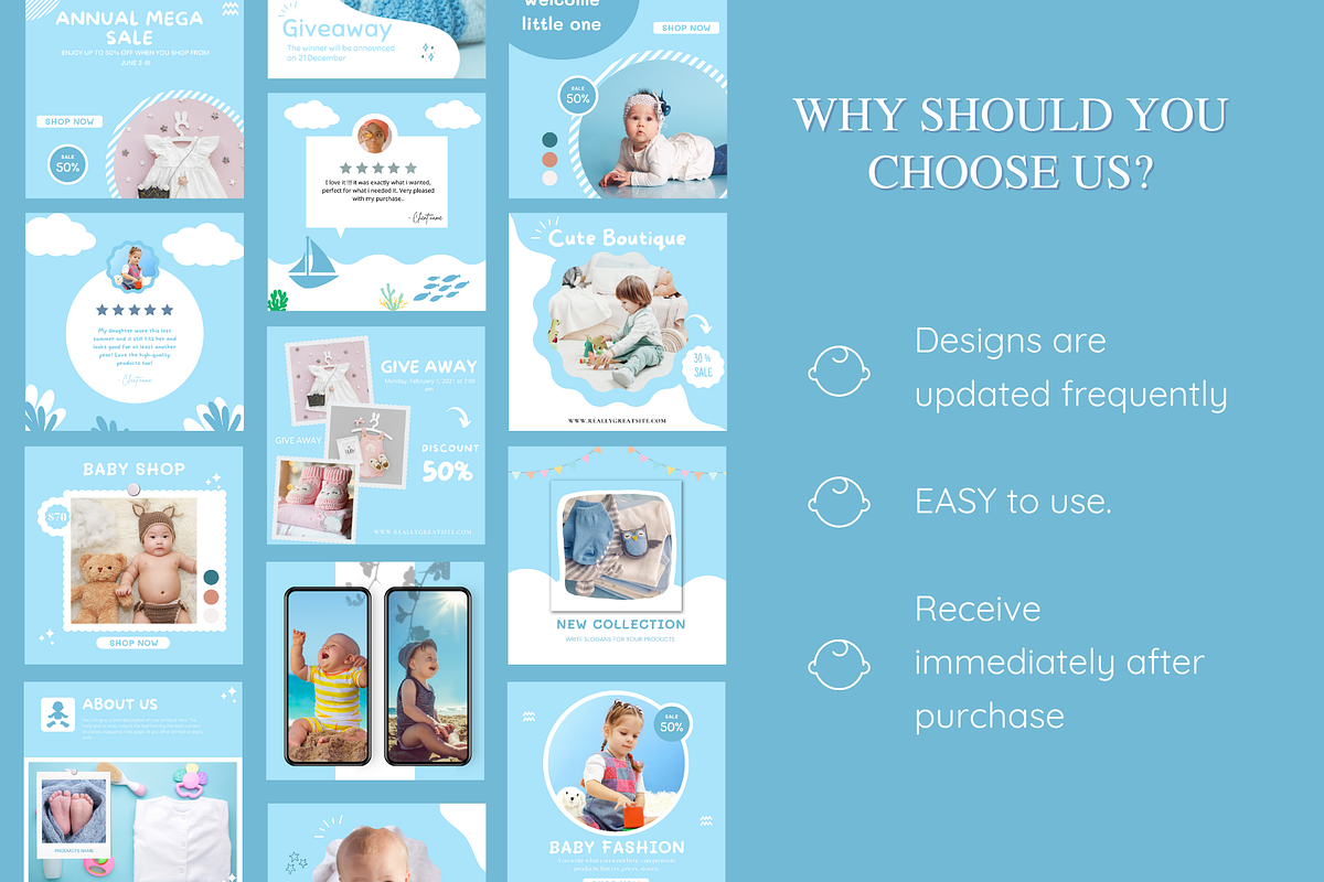 Baby Instagram Feed Canva Templates, a Social Media Template by Meoww_Design (Photo 4 of 5)