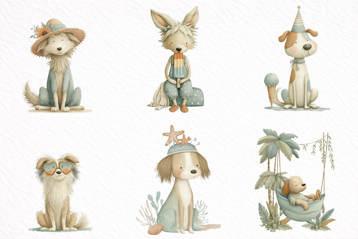 Whimsical Summer Dog Clipart, an Illustration by DreamArtGraphic (Photo 4 of 8)