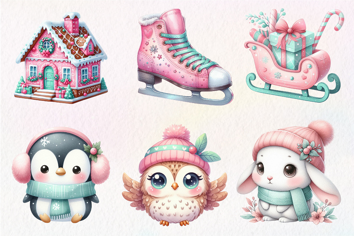Kawaii Pink Mint Christmas Clipart, an Illustration by Dream Creation (Photo 6 of 7)