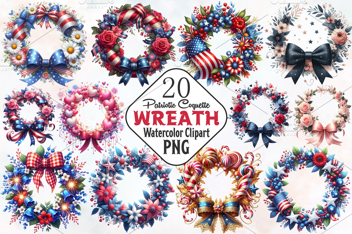 4th Of July Coquette Wreath Clipart, an Illustration by RobertsArt (Photo 1 of 7)