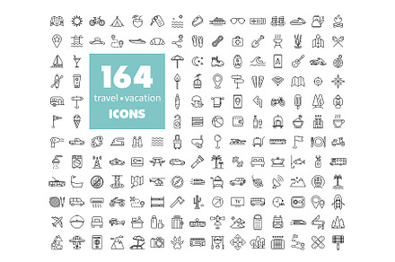 164 travel vacation vector icons set