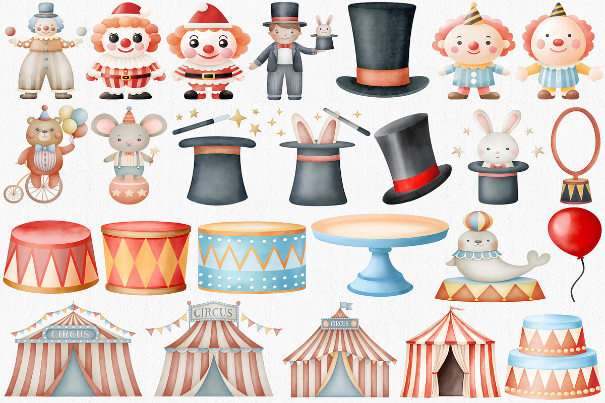 Watercolor Circus Clipart Set, an Illustration by CropUp Creative (Photo 3 of 6)