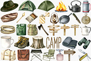 Watercolor Camping Clipart Set, an Illustration by CropUp Creative (Thumbnail 2 of 5)