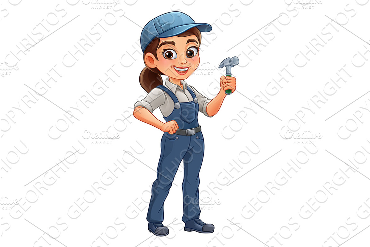 Woman Female Carpenter Cartoon, a Person Illustration by Christos Georghiou
