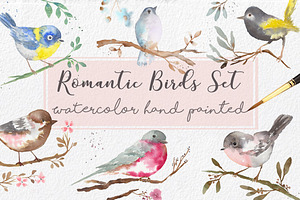 Watercolor Romantic Birds Handmade