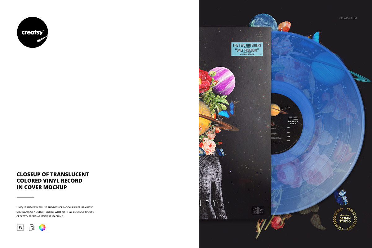 Translucent Vinyl Record Mockup, a Merchandise Mockup by creatsy5