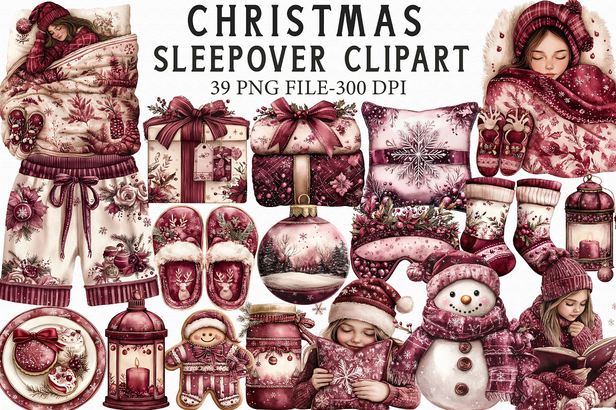 Watercolor Christmas Sleepover Clipa, an Illustration by Libby Wishes (Photo 1 of 7)
