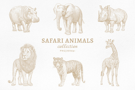 African Safari Animals & Trees Set, an Animal Illustration by NatalieArtShop