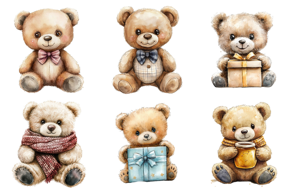 Cute Teddy Bear Clipart PNG, an Illustration by SinaCreation (Photo 3 of 5)