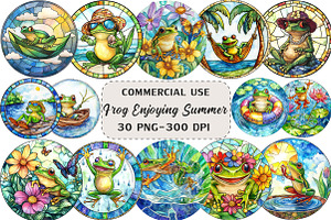 Frog Enjoying Summer Stained Glass, an Illustration by Craft Nest