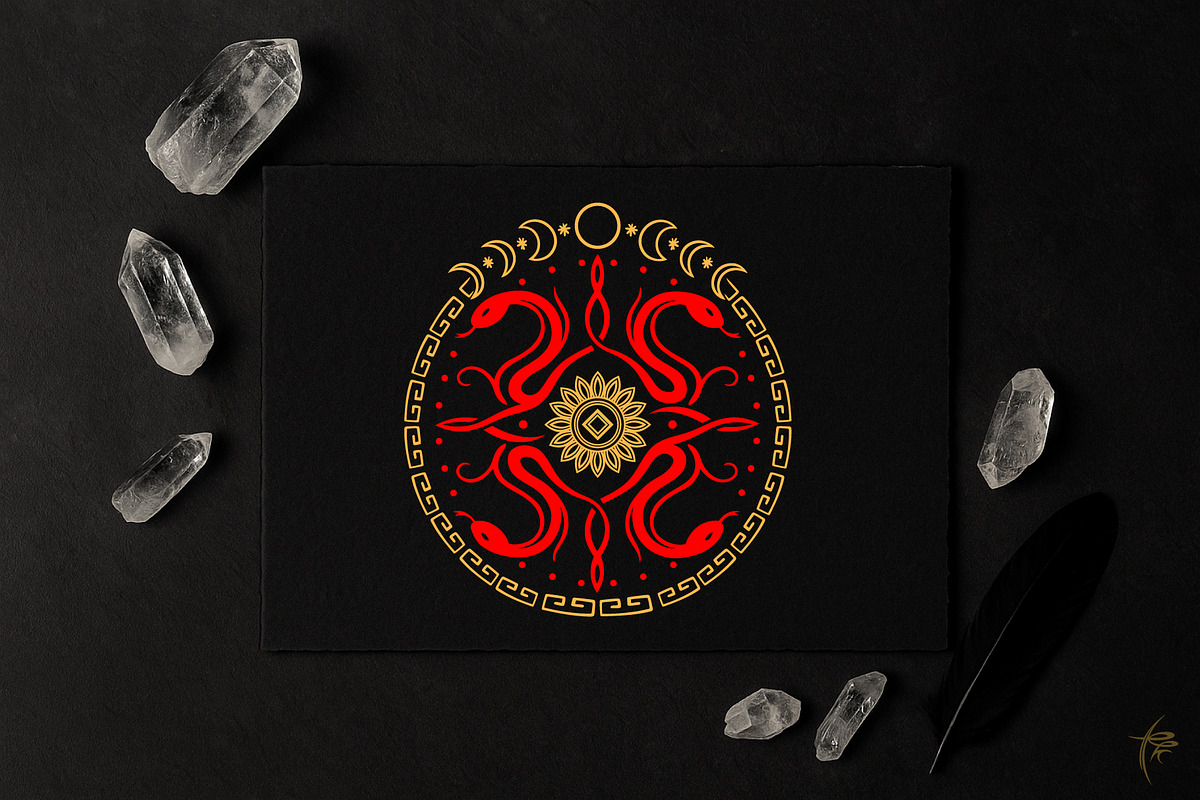 Mystic Lunar Asian Snake Vector Set, an Animal Illustration by Christine Krahl (Photo 2 of 12)