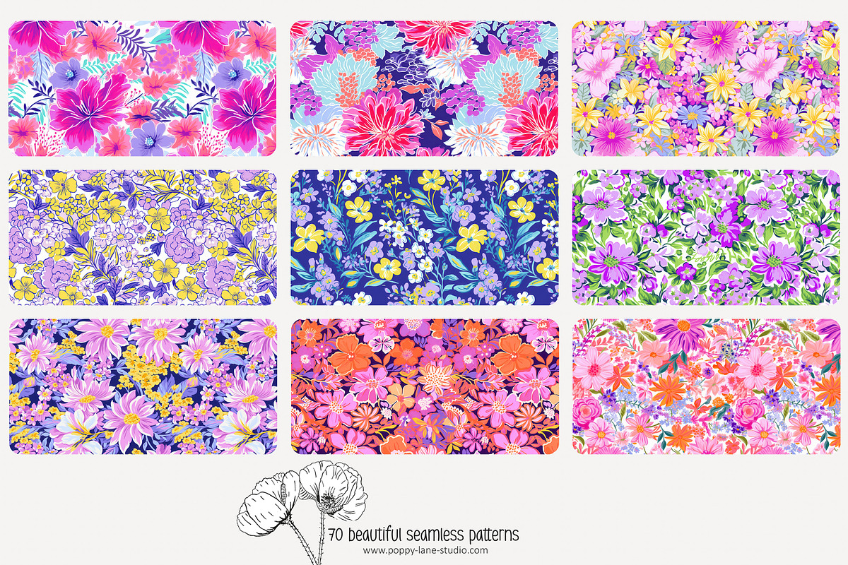 70 purple floral seamless pattern, a Pattern Graphic by Poppy Lane Studio