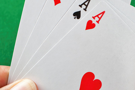 Gambler holding four aces playing cards on green background, a Food & Drink Photo by Antonio Gravante Market