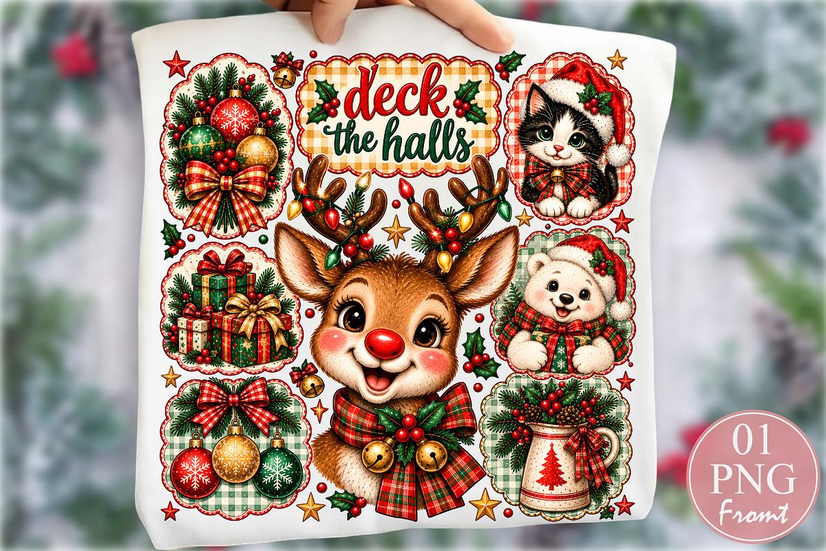 Deck The Halls Reindeer Christmas PN, a Seasonal Illustration by Rose Art (Photo 1 of 4)