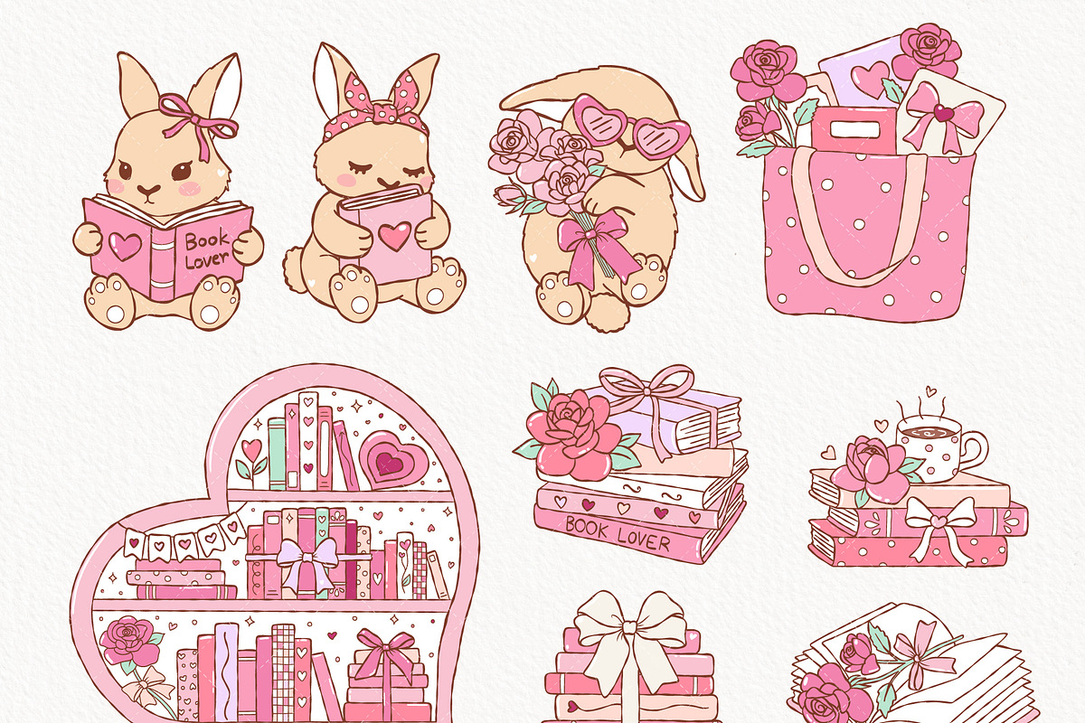 Valentine Bookish Clipart Bundle, an Education Illustration by TitaLivingArt (Photo 3 of 9)